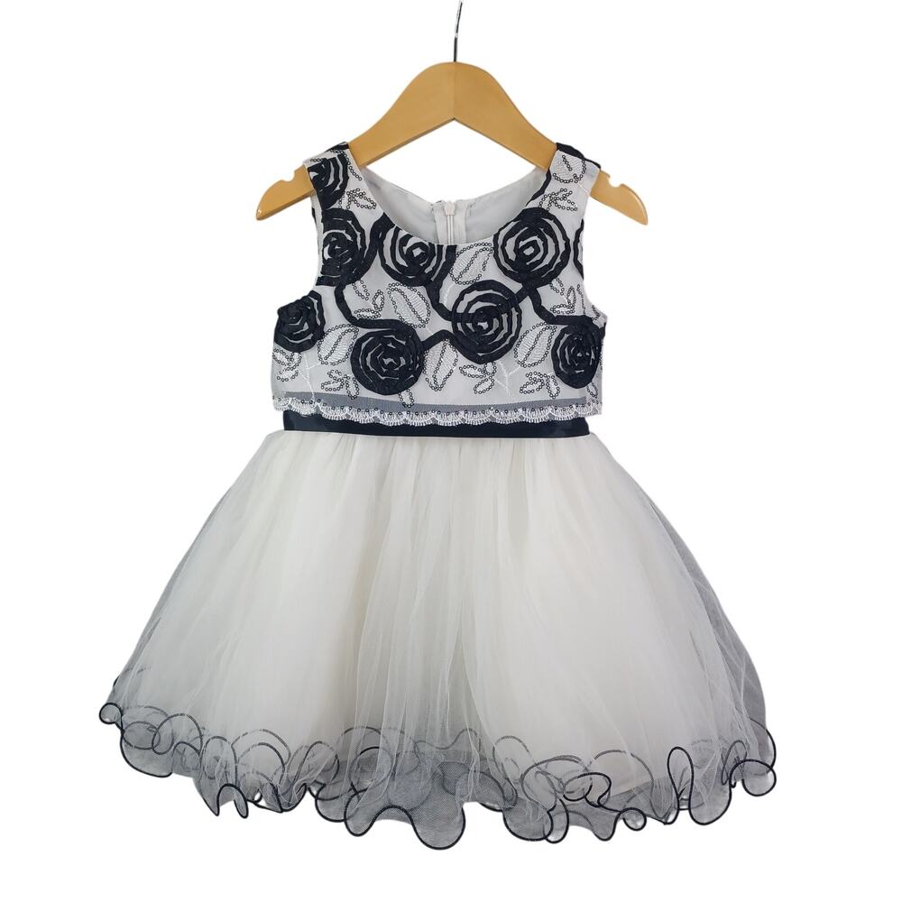 Bonnie Jean Girls Embroidered Tulle Formal Special Occasion Dress Size 2T Ivory